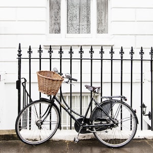 London Photograph - Bicycle in Chelsea, England Travel Fine Art Photograph, Black and White Home Decor, Large Wall Art