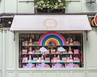 Paris Photograph - Patisserie on rue Bonaparte, Laduree Paris, Rainbow, Green and Gold Travel Photography, French Home Decor, Large Wall Art