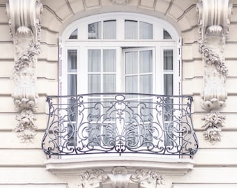 Paris Photograph - Balcony Dreams, Architecture Travel Photography, Large Wall Art, Neutral French Home Decor, Fine Art Photo