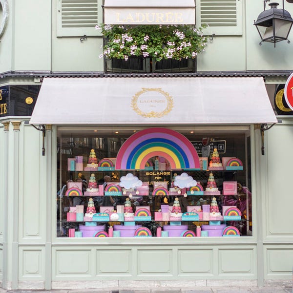 Paris Photograph - Patisserie on rue Bonaparte, Laduree Paris, Rainbow, Green and Gold Travel Photography, French Home Decor, Large Wall Art