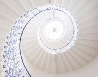 London Photography -  The Tulip Staircase, Blue Accent, Neutral Decor, Home Decor, Gallery Wall, Large Wall Art