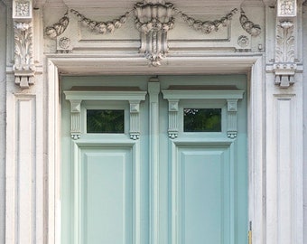 Paris Photography - Pale Mint Door, Paris Door Fine Art Photograph, French Travel Home Decor, Architecture, Large Wall Art