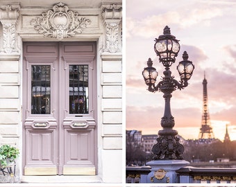 Paris Photography Set - Paris in Mauve, Eiffel Tower, Paris Door, The Louvre, Paris Roses, Four Fine Art Photographs, Large Wall Art