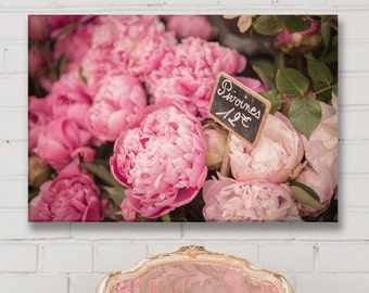 Paris Photo on Canvas, Paris Peonies, Fine Art Photograph Printed on Gallery Wrapped Canvas, Large Wall Art, French Home Decor