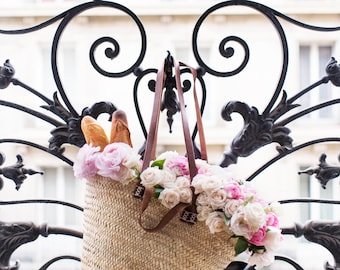 Paris Photography - The Market Basket, Floral Travel Photograph, Neutral Decor, Large Wall Art, French Home Decor, Gallery Wall