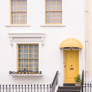 London Photography - The Yellow Door, Colored House in Notting Hill, England Travel Photo, Large Wall Art, Home Decor