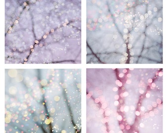 Pastel Fairy Lights Photo Set - Four Fine Art Photographs, Dreamy, Magical Home Decor, Nursery Decor, Large Wall Art