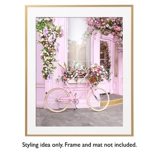 London Photograph London in Bloom, Pink Bicycle at Peggy Porschen, Vertical, England Fine Art Photograph, Pink Decor, Large Wall Art image 2