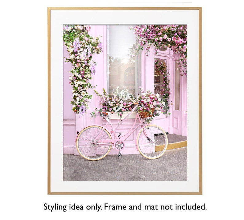 London Photograph London in Bloom, Pink Bicycle at Peggy Porschen, Vertical, England Fine Art Photograph, Pink Decor, Large Wall Art image 2