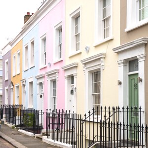 London Photography - On the Street Where You Live, England, Architecture Travel Photo, Large Wall Art, Pastel Home Decor, Gallery Wall