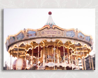 Paris Photo on Canvas, Carrousel Magique, Carousel, Twinkle Lights, Fine Art Gallery Wrapped Canvas, Large Wall Art, Nursery Decor