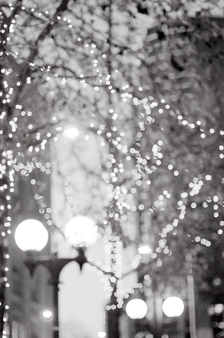 City Lights Photography - Urban Winter Holiday Scene, Fine Art Photograph of Seattle, Washington, Wall Decor