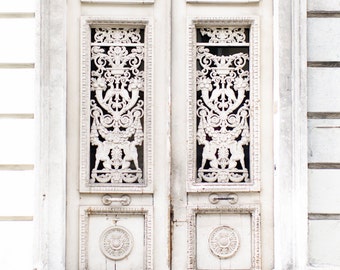 Paris Photography - Weathered Door in Cream, Travel Architecture Photography, Fine Art Photograph, Large Wall Art, French Home Decor