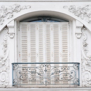 Paris Photography - Le Petit Balcon, Paris, France, Arched white window with balcony and shutters, Fine Art Travel Photograph, home decor