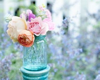 Summer Garden Fine Art Photograph, Feminine, Romantic Home Decor, Pink Roses, Large Wall Art