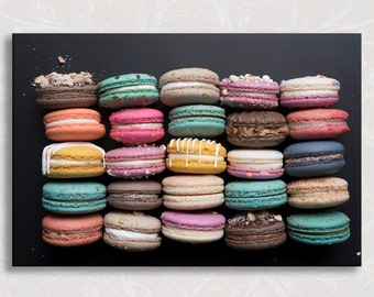 Paris Photo on Canvas, French Macarons, Chalkboard, French Kitchen Decor, Gallery Wrapped Canvas, Large Wall Art
