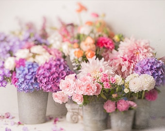 Flower Photography - The French Flower Market, Roses, Hydrangeas, French Country, Floral Still Life Photography, Romantic Wall Decor