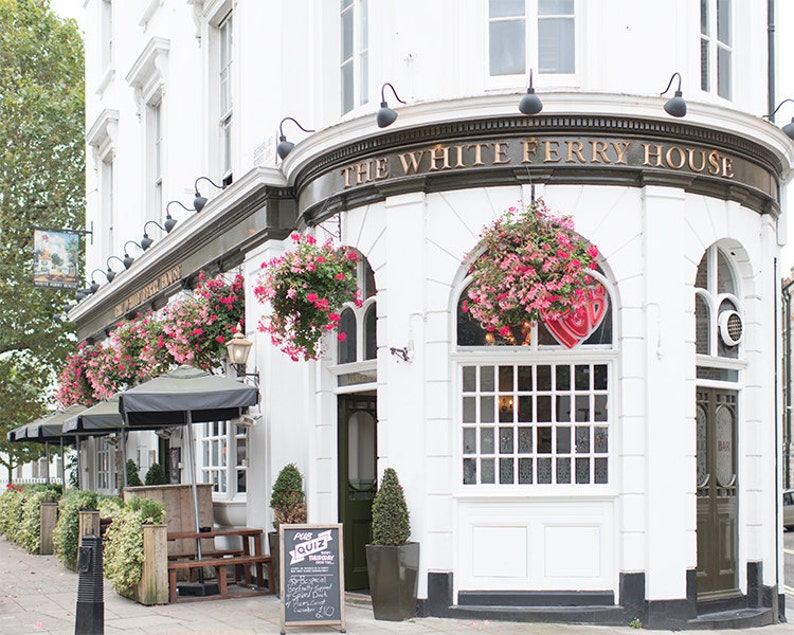 London Photograph White Ferry House, English Pub, England Fine Art Photograph, Travel Home Decor, Large Wall Art image 1