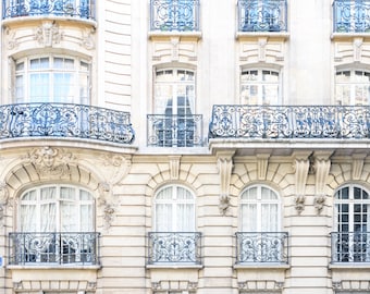 Paris Photograph - Balconies on Rue Gustave Flaubert , Paris Wall Art, Large Wall Art, Neutral French Home Decor, Fine Art Photo