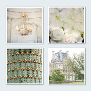 Paris Photo Set - Four Fine Art Photographs of Paris, Roses, The Louvre, Chandelier, Wall Decor, Large Wall Art