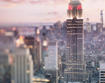 New York City Photography - Manhattan Skyline at Dusk, Empire State Building, Urban Home Decor, Wall Decor