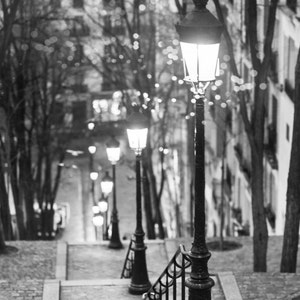 City Fairy Lights Photo Set Four Fine Art Photographs, Paris, Urban, Magical Home Decor, Black and White, Large Wall Art image 4