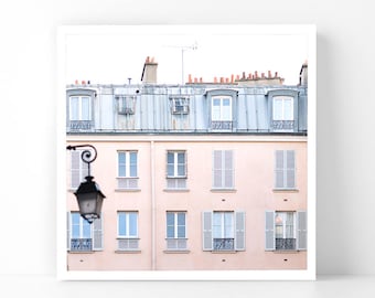 Paris Photography - Pink Building with Lamp Post, 5x5 Paris Fine Art Photograph, French Home Decor, Wall Art, Paris Gallery Wall