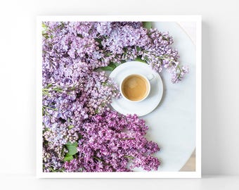 Paris Photography - Lilacs and Coffee, 5x5 Paris Fine Art Photograph, French Home Decor, Wall Art, Paris Gallery Wall