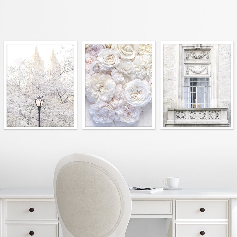 New York City Fine Art Photography Collection New York in White, Cherry Blossoms, Roses, Travel Photography, Gallery Wall, Large Wall Art image 1