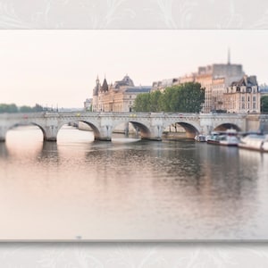 Paris Photo on Canvas, Dawn, Pont Neuf, Gallery Wrapped Canvas, River Seine, French Home Decor, Large Wall Art image 1