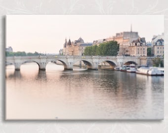 Paris Photo on Canvas, Dawn, Pont Neuf, Gallery Wrapped Canvas, River Seine, French Home Decor, Large Wall Art