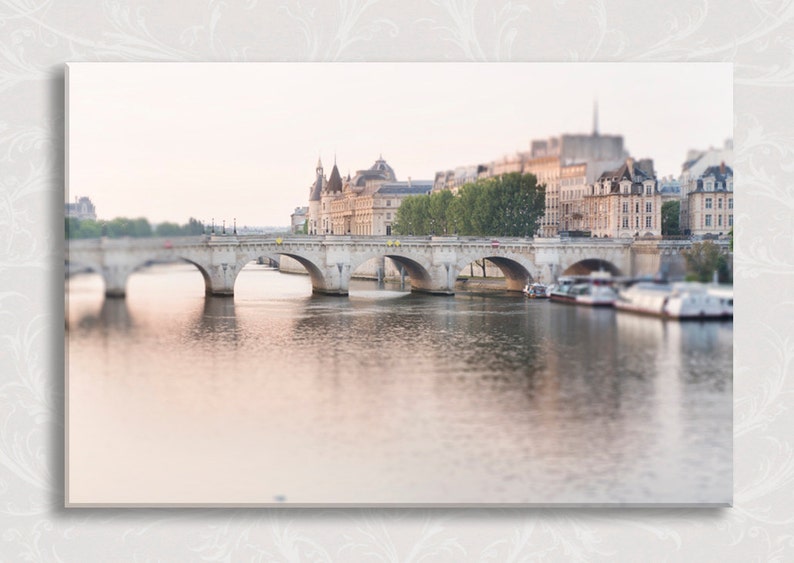 Paris Photo on Canvas, Dawn, Pont Neuf, Gallery Wrapped Canvas, River Seine, French Home Decor, Large Wall Art image 1