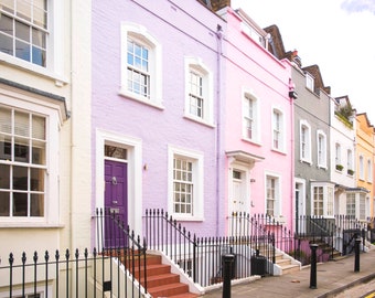 London Photography - The Pastel Parade, Chelsea, London, England, Architecture Travel Photo, Large Wall Art, Pastel Home Decor