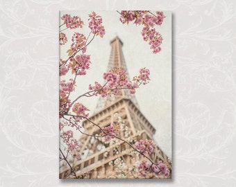 Paris Photo Canvas, Eiffel Tower and Cherry Blossoms Gallery Wrapped Canvas, Large Wall Art, French Home Decor