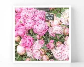 Paris Photography - Peonies at the Florist, 5x5 Paris Fine Art Photograph, French Home Decor, Wall Art, Paris Gallery Wall