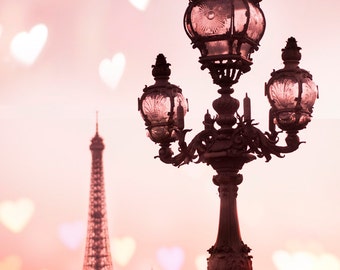 Paris Photography - Valentines Day, A Paris Valentine, Hearts with Eiffel Tower, Romantic French Travel Decor, Large Wall Art