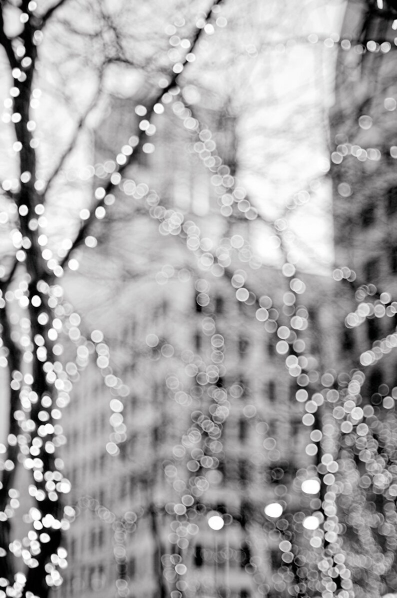 City Fairy Lights Photo Set Four Fine Art Photographs, Paris, Urban, Magical Home Decor, Black and White, Large Wall Art image 2