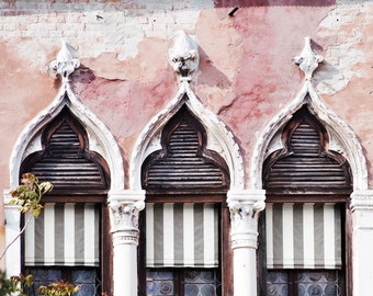 Venice Architecture Photography -  Trio of Venetian Gothic Windows, Italy Travel Photograph, Home Decor, Large Wall Art