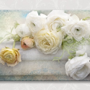 White Ranunculus, Ranunculus Nature Fine Art Photograph on Gallery Wrapped Canvas, Floral Art, Home Decor