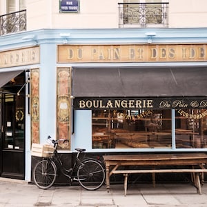 Paris Bakery Photography - Classic Paris Boulangerie, Blue and Gold Travel Photography, French Home Decor, Large Wall Art