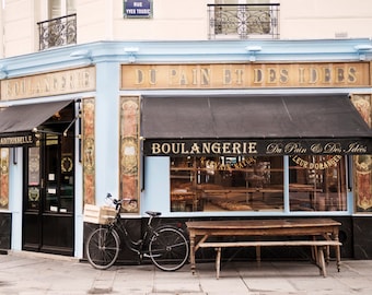 Paris Bakery Photography - Classic Paris Boulangerie, Blue and Gold Travel Photography, French Home Decor, Large Wall Art