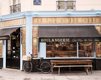 Paris Bakery Photography - Classic Paris Boulangerie, Blue and Gold Travel Photography, French Home Decor, Large Wall Art