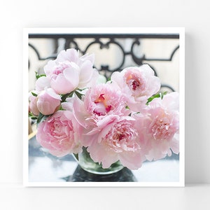 Paris Photography - NEW! Peonies on a Paris Balcony, 5x5 Paris Fine Art Photograph, French Home Decor, Wall Art, Paris Gallery Wall