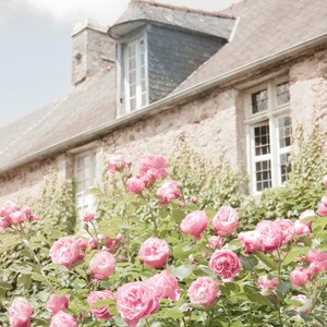 French Country Photograph, Cottage and Roses, Country Home Decor,  Fine Art Travel Photograph, Large Wall Art