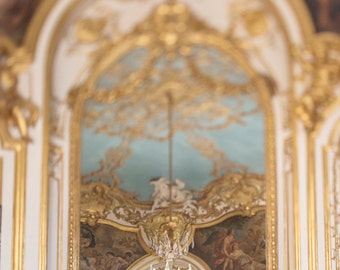 Paris Photograph - Gilt and Blue Chamber, Elegant Chandelier Fine Art Photography, Paris Art Print, French Home Decor, Large Wall Art