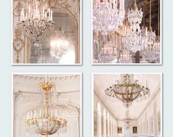 Versailles Photography Set - Four Paris Fine Art Photographs, French Home Decor, Gold Chandeliers, Large Wall Art