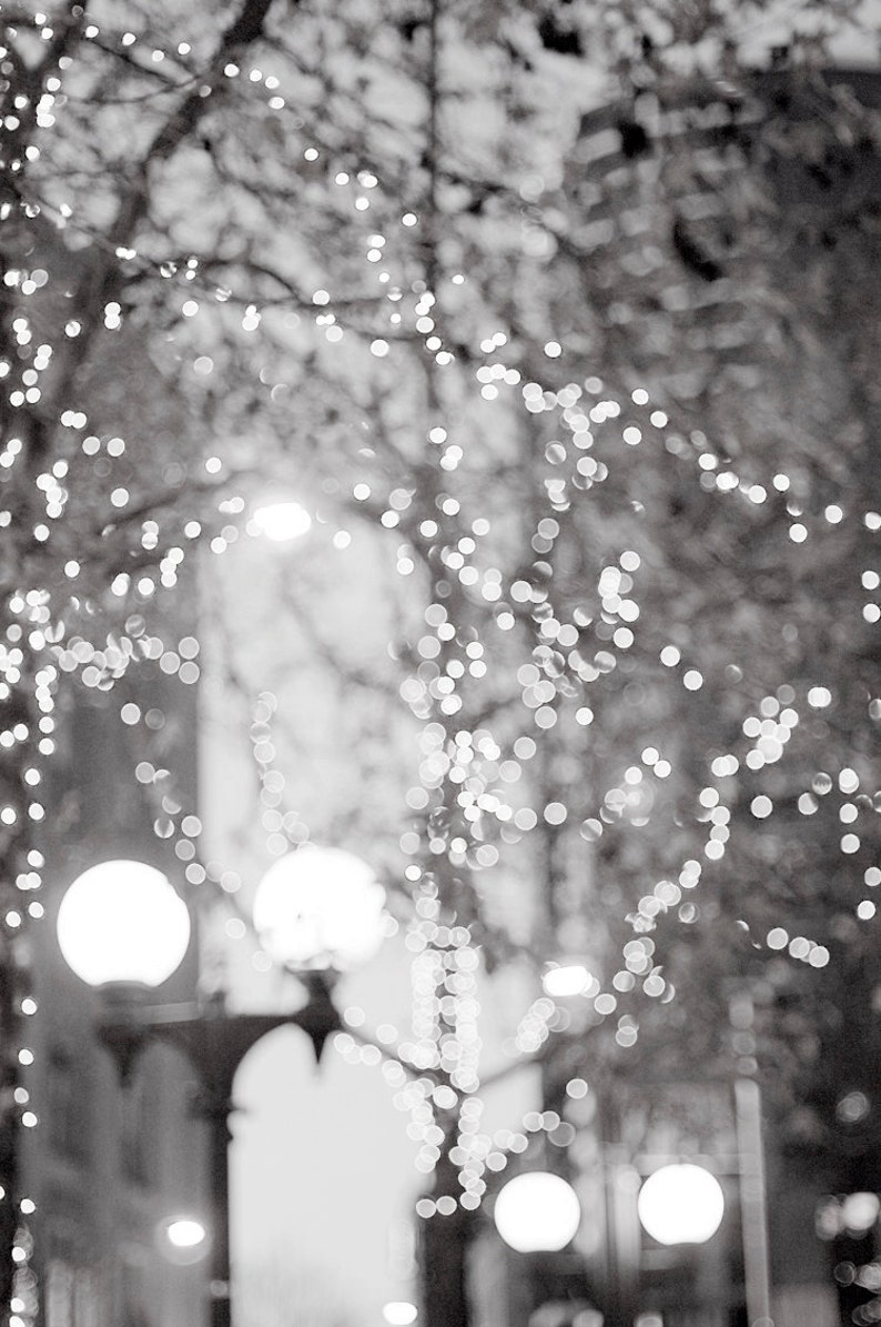 City Fairy Lights Photo Set Four Fine Art Photographs, Paris, Urban, Magical Home Decor, Black and White, Large Wall Art image 5