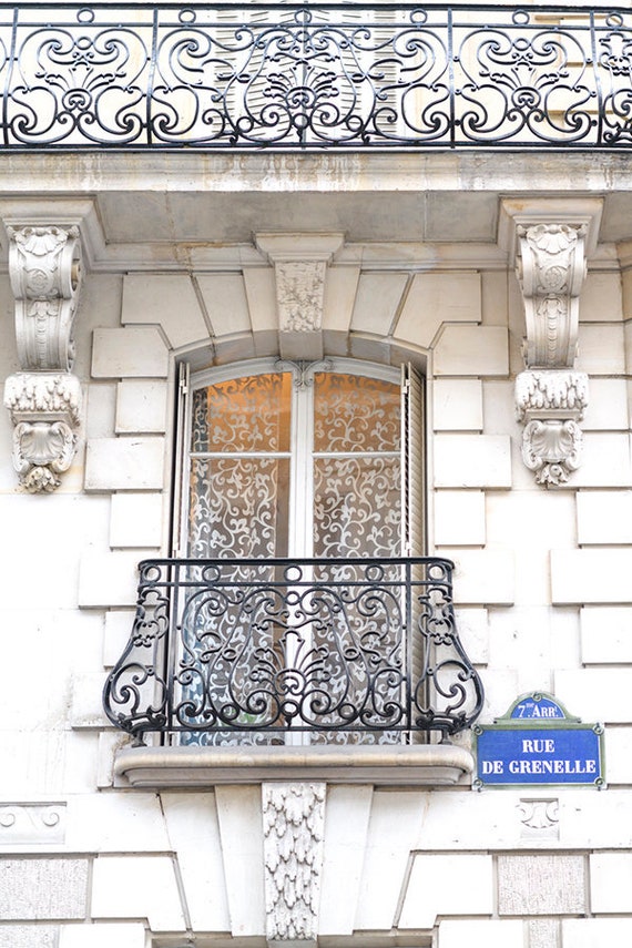 Paris Photograph - Lacy Balcony on Rue de Grenelle, Architecture Photography, Large Wall Art, Neutral French Home Decor, Fine Art Photo