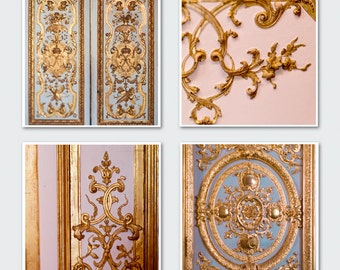 Paris Photography Set, Golden Details of Versailles - Four Square Photographs, Large Wall Art, French Wall Decor