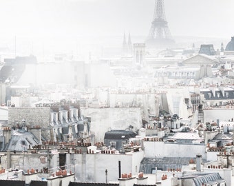 Paris Fotografie - Eiffelturm im Nebel, Paris Architektur, neutrale Urban Decor, Französisch Dekor, große Wandkunst